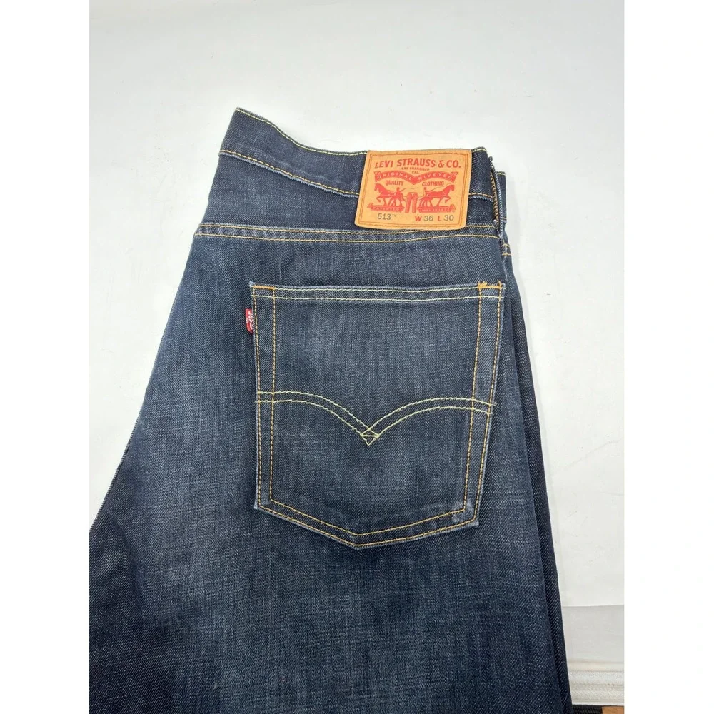 Levi's 513 Slim Straight Jeans Mens 36x30 Dark Wash Blue Denim 085130582 Stretch